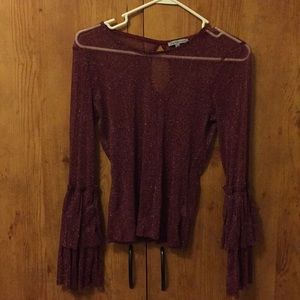 Burgundy red see through sparkly top